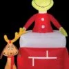 Airblown Grinch Out Of Chimney With Max Medume Inflatable Scene - Dr. Seuss