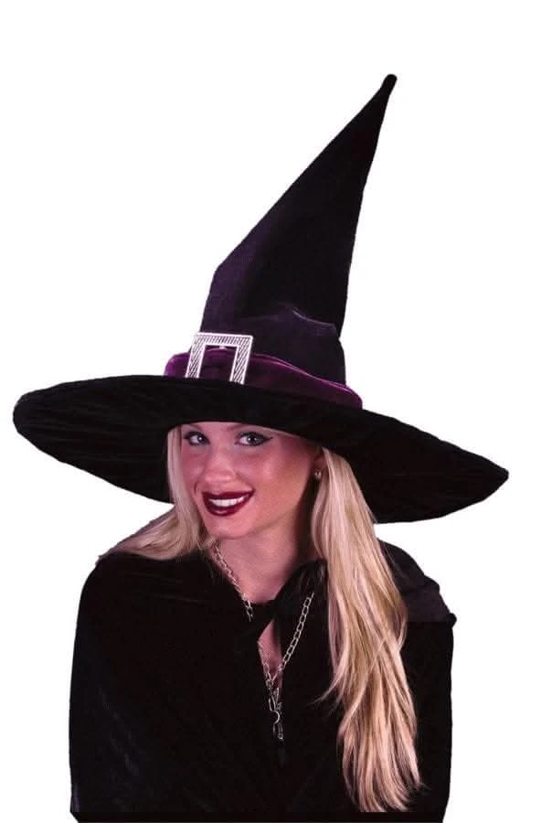"Black Pleated Velour Witch" Halloween Costume Hat 3 "Black Pleated Velour Witch" Halloween Costume Hat