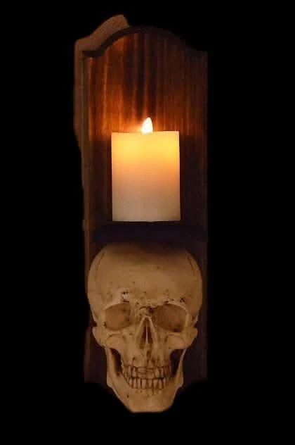 "Classic Skull Wall Sconce Style II W/ Ivory Flameless Candle" Haunted House Lighting 3 "Classic Skull Wall Sconce Style II W/ Ivory Flameless Candle" Haunted House Lighting