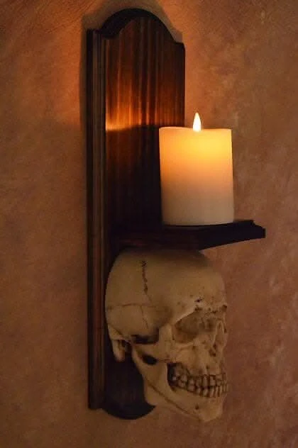 "Classic Skull Wall Sconce Style II W/ Ivory Flameless Candle" Haunted House Lighting 5 "Classic Skull Wall Sconce Style II W/ Ivory Flameless Candle" Haunted House Lighting - Image 3