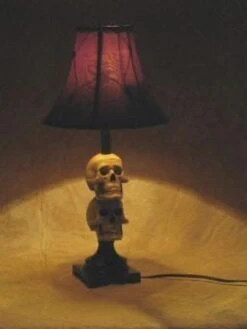 "Desk Lamp With 2 Mini-Skulls And Antique Shade" Haunted House Lighting -The Horror Dome Store desk lamp with 2 mini skulls and antique shade haunted house lighting 23696427969