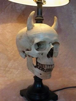 "Desk Lamp With Devil Skull And Bone Shade" Haunted House Lighting -The Horror Dome Store desk lamp with devil skull and bone shade haunted house lighting 23613370305