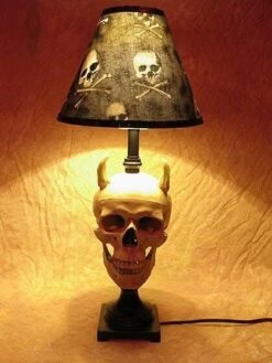 "Desk Lamp With Devil Skull And Bone Shade" Haunted House Lighting -The Horror Dome Store desk lamp with devil skull and bone shade haunted house lighting 23613372289