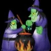 "Double Witch And Cauldron" Animated Air-blown Inflatable Decoration - 6 Foot Tall