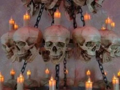 "Five-Tiered Life-Size Skull Chandelier With 60 Skulls" Haunted House Lighting -The Horror Dome Store five tiered life size skull chandelier with 60 skulls haunted house lighting 23696488001