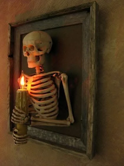 "Framed 3D Skeleton Torso Holding Candle" Hanging Haunted House Decoration 4 "Framed 3D Skeleton Torso Holding Candle" Hanging Haunted House Decoration - Image 2