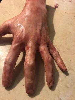 "Severed Left Male Hand - Silicone" Human Body Part Halloween Prop -The Horror Dome Store severed left male hand silicone human body part halloween prop 11943712882736