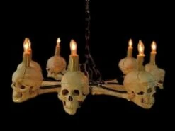 "Wagon Wheel Skull Chandelier" Haunted House Lighting