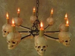 "Wagon Wheel Skull Chandelier" Haunted House Lighting -The Horror Dome Store wagon wheel skull chandelier haunted house lighting 23613684737