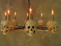 "Wagon Wheel Skull Chandelier" Haunted House Lighting -The Horror Dome Store wagon wheel skull chandelier haunted house lighting 23613686401